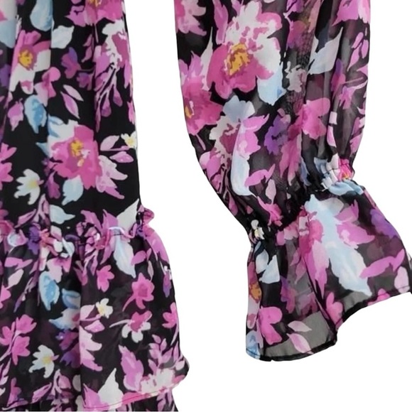 Bar Ill Purple Pink & Black Floral Ruffled Hem Mini Dress Large - Picture 8 of 11